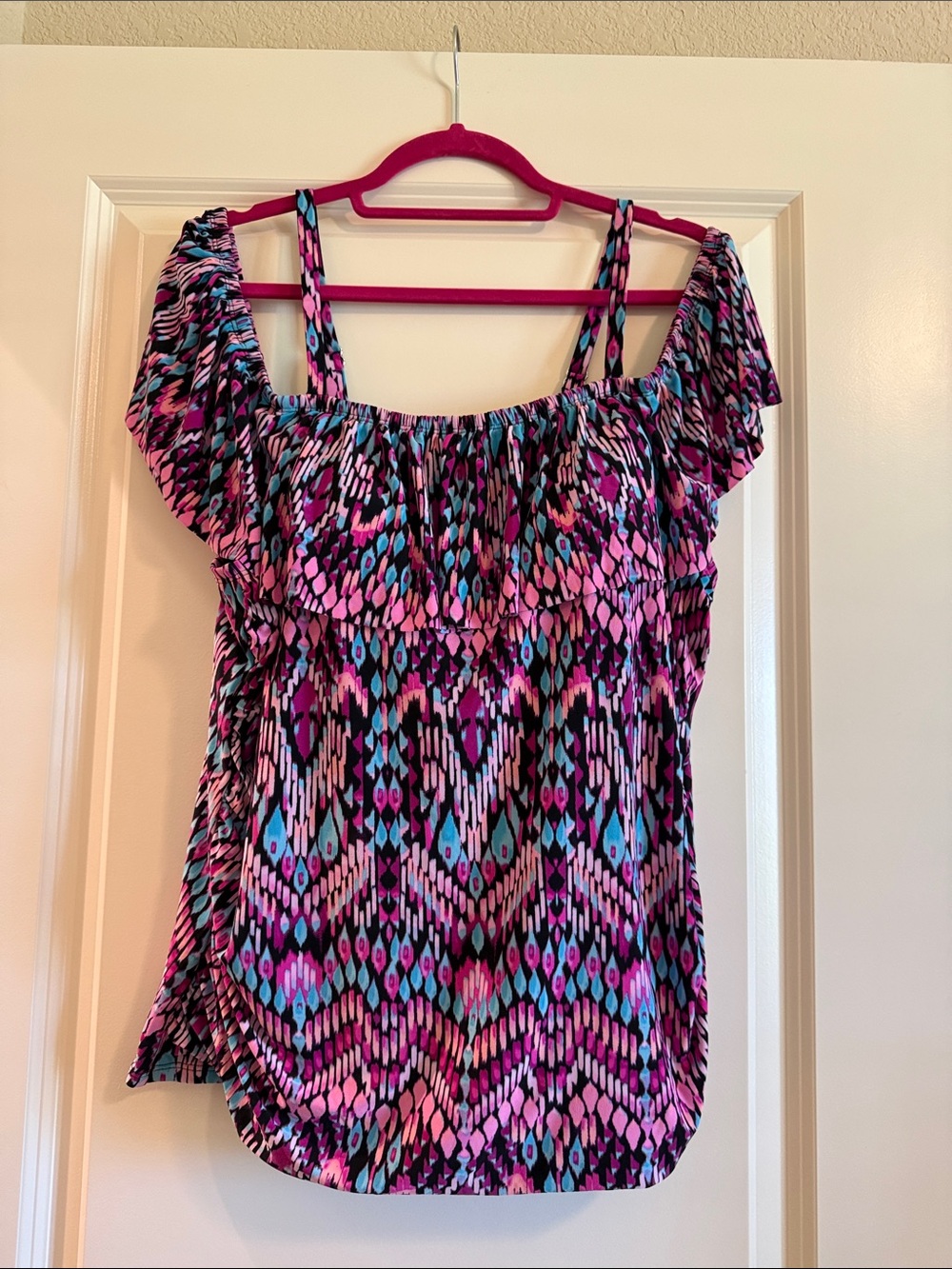 Women’s Swim Tankini in Pink & Blue Geometric Print